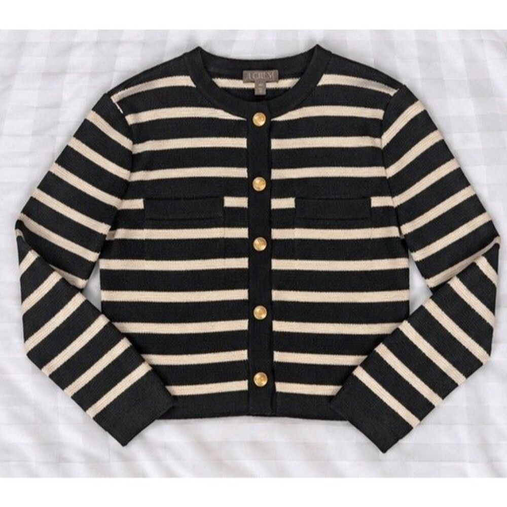 J. Crew Emilie Stripped Cardigan Lady Jacket M Gold Buttons Preppy Old Money